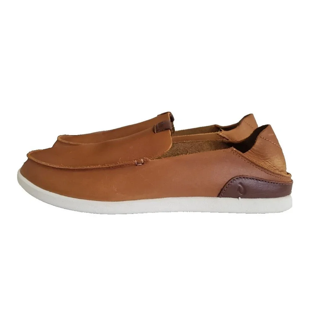 Olukai Nalukai 10379-FX19 Drop In Heel Brown Leather Loafer Slip On Men's SZ 10
